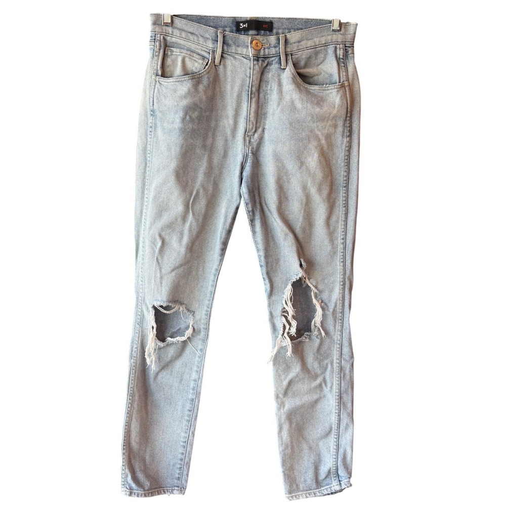 3x1 NYC Slim Straight Jeans Light Wash Size 27 Distressed Everyday Denim
